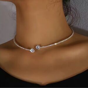 Elegant Silver Crystal Choker Necklace